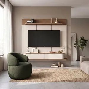 Conjunto de Sala Painel Home Concept com Poltrona Eloah MDF e Tecido Linho Verde Home Design Conjunto de Sala Home Concept com Poltrona Eloah Linho Verde Home Design