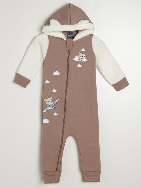 Macacão Moletom Fleece Infantil Para Bebê - MARROM P
