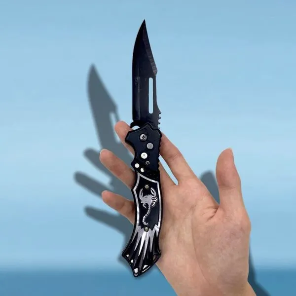 Canivete Automático Escorpiao para Camping com Saque Rápido Trava de Segurança Clipe Preto OEM Canivete Automático Escorpiao com Saque Rápido Trava de Segurança Preto OEM