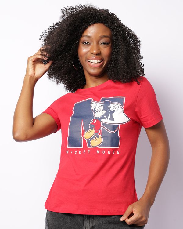 Camiseta Feminina Disney Mickey Mouse Manga Curta Vermelha M