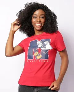 Camiseta Feminina Disney Mickey Mouse Manga Curta Vermelha M