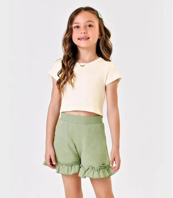 Blusa Cropped Infantil Ribana Canelada Trick Nick Bege 3 / Bege