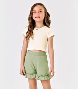Blusa Cropped Infantil Ribana Canelada Trick Nick Bege 1 / Bege