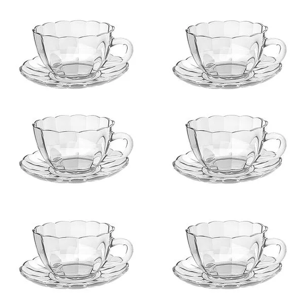 Conjunto 6 Xícaras Café 90ml com Pires Peach Vidro JGXC108 - Hauskraft