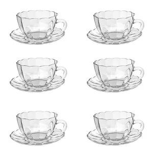 Conjunto 6 Xícaras Café 90ml com Pires Peach Vidro JGXC108 - Hauskraft