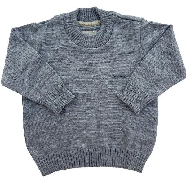 Blusa de Tricô Arthur Lisa Decote Redondo Cinza Claro 2