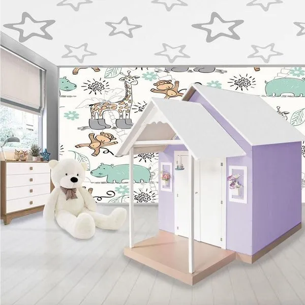 Casinha de Brinquedo Infantil de MDF L12 com Telhado Branco Lilás Estrutura 100% MDF Criança Feliz Casinha de Brinquedo Infantil de MDF L12 com Telhado Branco Lilás Criança Feliz