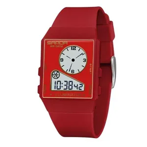 Relógio Eletrônico Multifuncional Masculino Quadrado 6338 Digital Vermelho Sanda Relógio Eletrônico Multifuncional Masculino 6338 Digital Vermelho Sanda
