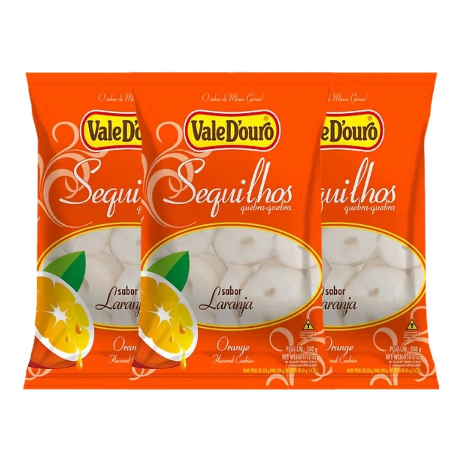 Kit Sequilhos Laranja Sem Glúten Vale D'Ouro - 3 Unidades 300g