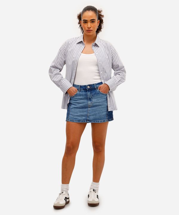 short saia feminino jeans com recortes azul 42