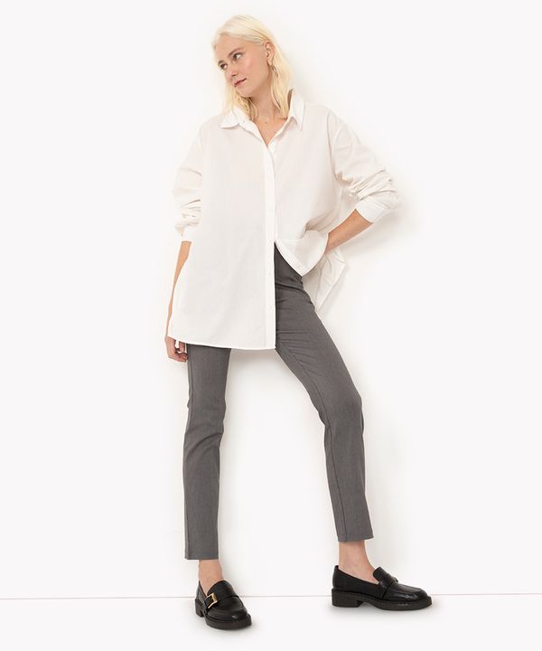 calça skinny alfaiatada cintura super alta com elástico cinza 44