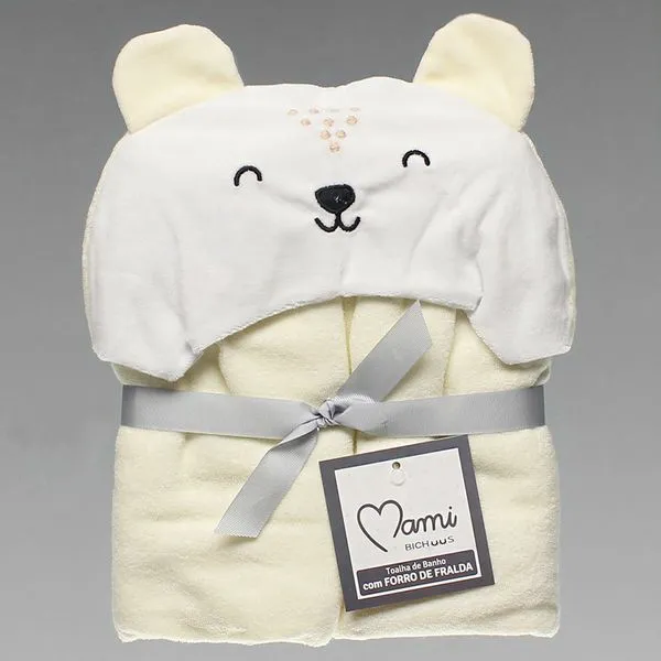 Toalha de Banho Forrada com Capuz - 5312 Urso Creme