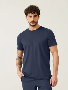 Camiseta Fitness Masculina Manga Curta Com Recortes Costas Azul Marinho Navy G