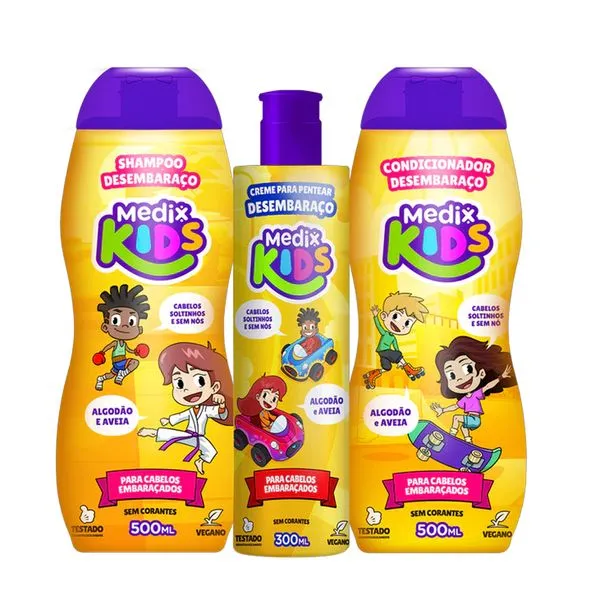 Kit Shampoo Condicionador e Creme De Pentear Desembaraço Medix Kids 500ml
