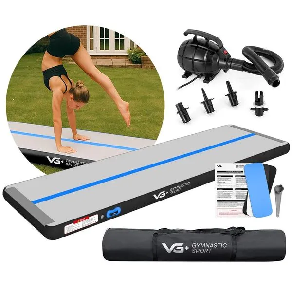 Tapete Colchão Ginástica Inflável 4 Metros com Bomba Elétrica VG Plus Preto e Azul 220v