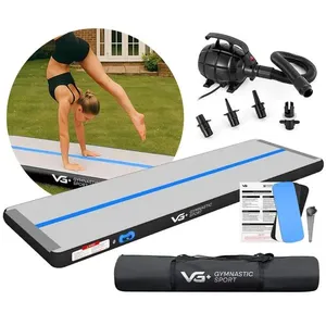 Tapete Colchão Ginástica Inflável 4 Metros com Bomba Elétrica VG Plus Preto e Azul 220v
