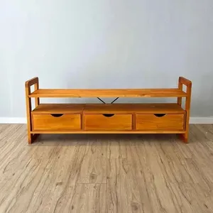 Rack para TV Linea Madeira Maciça 3 Gavetas 141,5CM Amadeirado