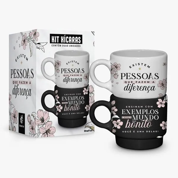 Kit 2 Xícaras Empilhadas Onix Pessoas / Ensinam Com Exemplo Porcelana 210ml 14518 - Brasfoot