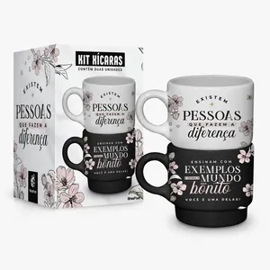 Kit 2 Xícaras Empilhadas Onix Pessoas / Ensinam Com Exemplo Porcelana 210ml 14518 - Brasfoot