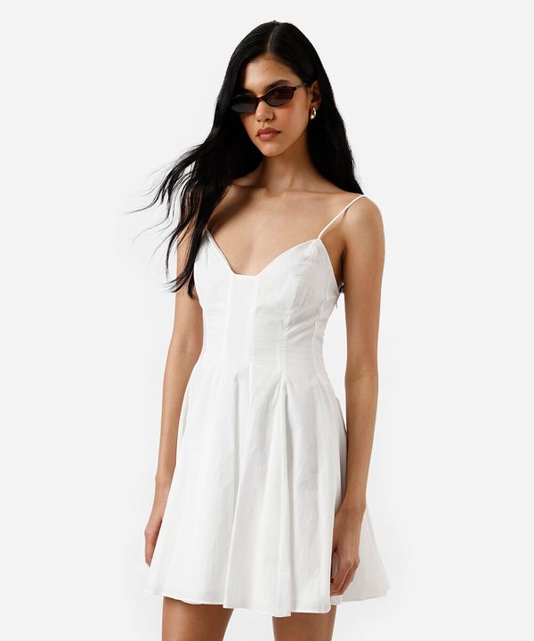 vestido curto alça fina feminino de algodão decote coração com recortes off white M