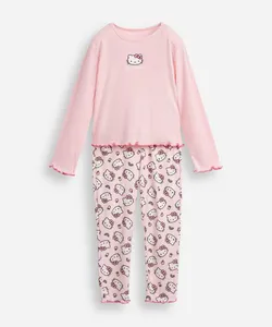 pijama longo infantil hello kitty rosa 14