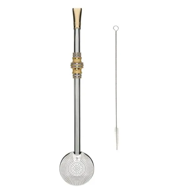Bomba de Chimarrão Inox 24cm com Anel Trabalhado Bojo Mil Furos Escovinha Bortonaggio