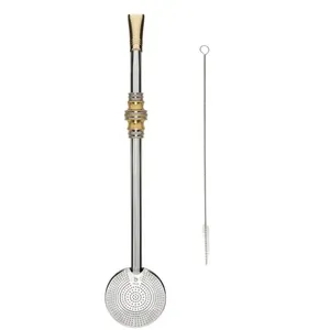Bomba de Chimarrão Inox 24cm com Anel Trabalhado Bojo Mil Furos Escovinha Bortonaggio