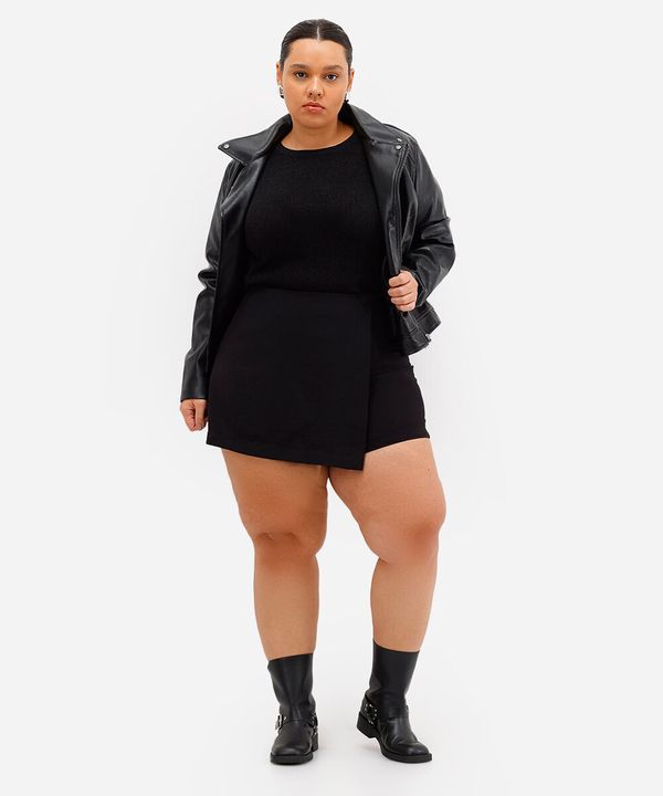 short saia feminino de viscose plus size preto 54