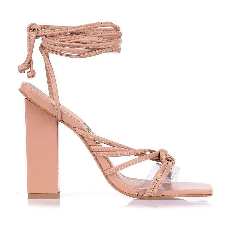 Sandália Salto Bloco Alto Squared Strings