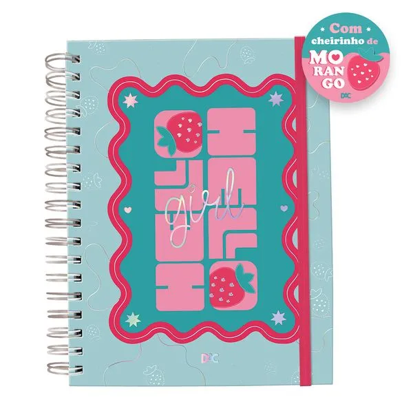 Caderno Smart Universitário Hello Com Elástico Capa Aroma de Morango 80 Folhas 4484 - Dac