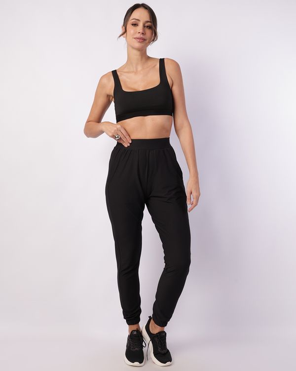 Calça Fitness Feminina Fitter Jogger com Bolsos Preta GG