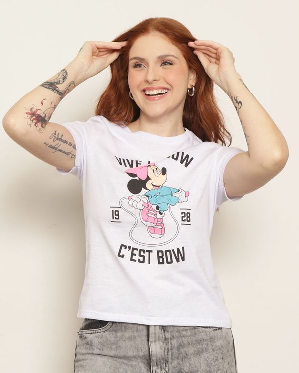 Camiseta Feminina Disney Minnie Manga Curta Branca GG