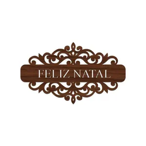 Placa Feliz Natal Com Arabesco 30cmx17cm - Cria Arte Laser Madeira Escuro