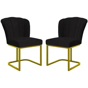 Kit 2 Cadeiras Poltrona Flor Pés Metal Dourado Mesa Quarto Cozinha Preto