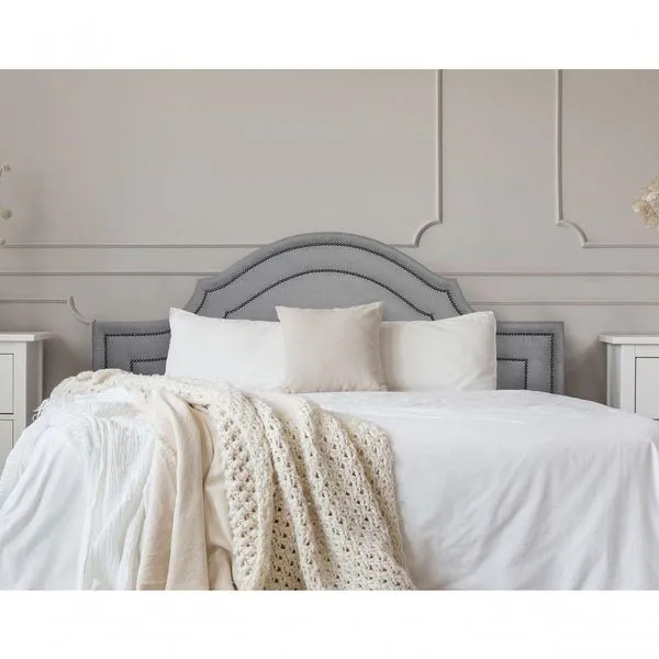 Cabeceira Casal Luxo 140x60 Suede Cinza Tachas Fumê