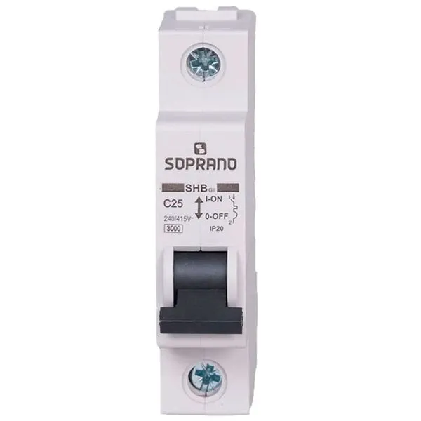 Disjuntor Unipolar Soprano 25A Curva C 3KA SHB1 GII-C025A (MP)