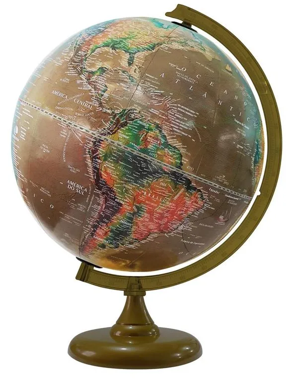Globo Terrestre Satélite Físico 30cm Ouro Escuro