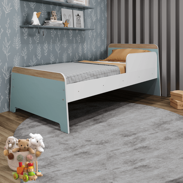 Cama Infantil Com Protecao Lateral Lorenza Branco/Verde Bellagio
