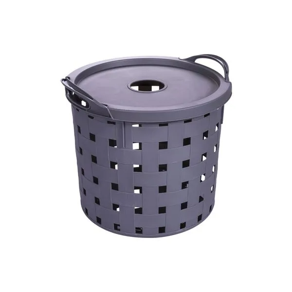 Cesto de Roupa Plasútil Redondo Baixo Fita Cinza 19L