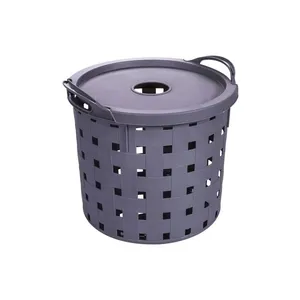 Cesto de Roupa Plasútil Redondo Baixo Fita Cinza 19L