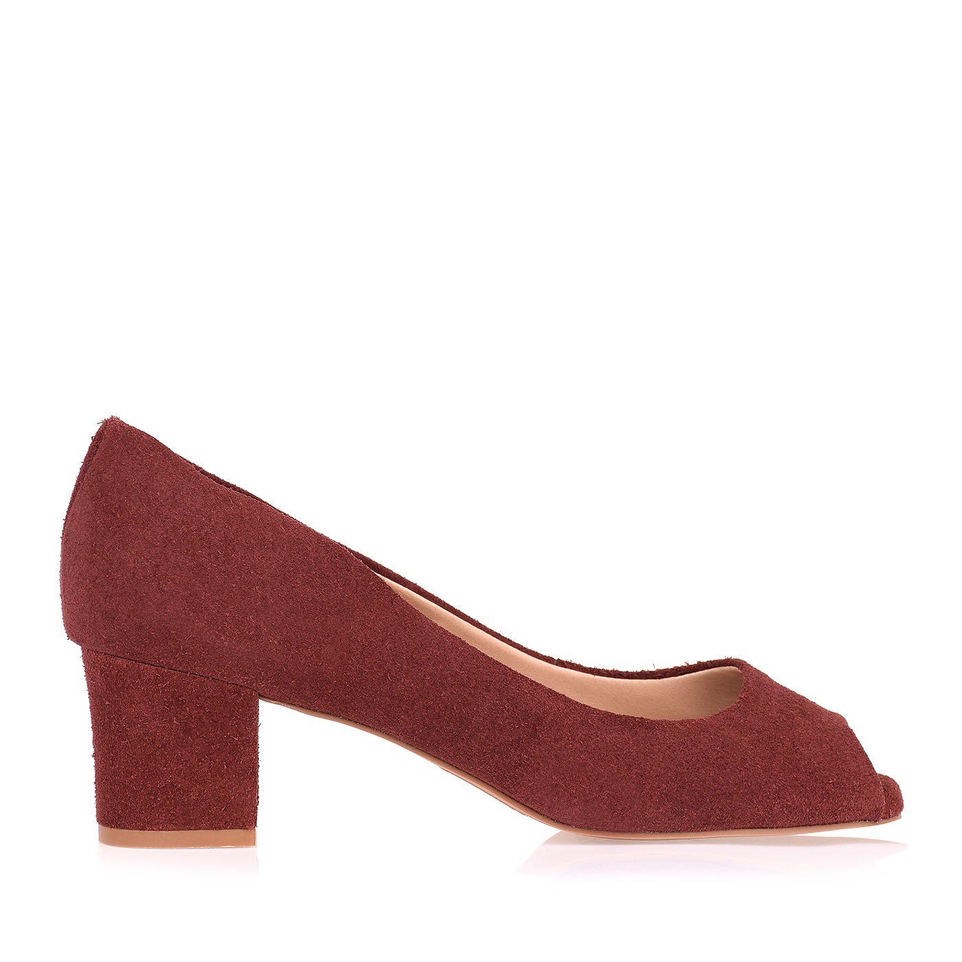 Peep Toe Salto Médio New Suede Wine