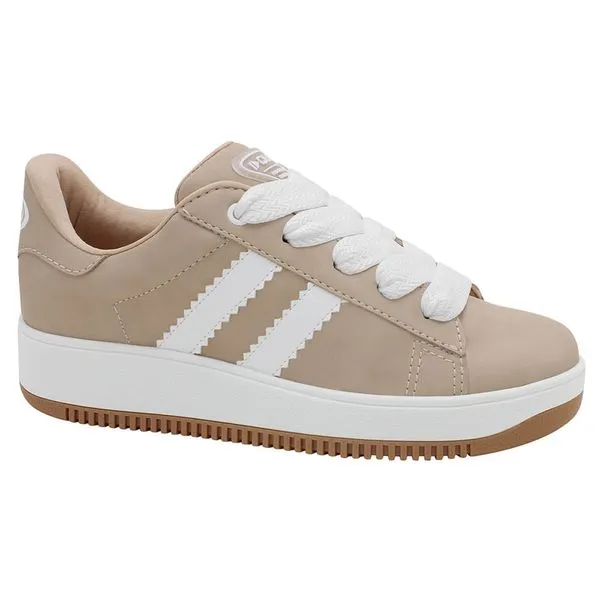 Tênis Feminino Casual Listras Quiz Bege e Branco - 39