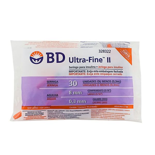 Seringa para Insulina BD 30UI Ultra Fine Curta 8x0,30mm 10 Unidades