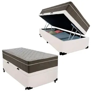 Cama Box Baú Solteiro Sintético + Colchão De Molas Ensacadas - - 88cm Branco