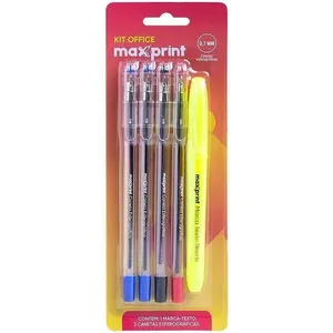 Kit Escolar Maxprint Office Blister 5 Itens com 3 Canetas Esferográficas e Marca-Texto Kit Escolar Maxprint Office Blister 5 Itens com Canetas e Marca-Texto