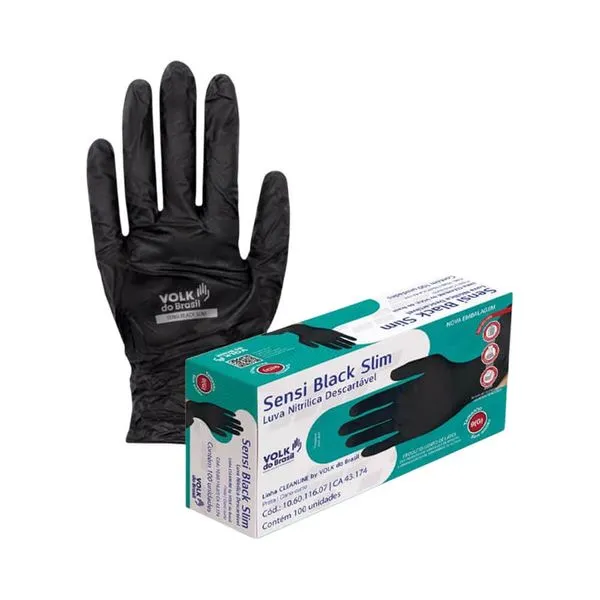 Luva Descartável Volk Nitrílica Sensi Black Slim P 100 Unidades LUVA VOLK NITRILA BLACK SLIM P