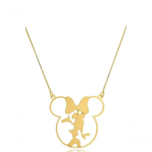 Colar Floratta Joias Personalizado Minnie no Meio Folheado em Ouro 18K Dourado Hipoalergênico Feminino Colar Floratta Joias Personalizado Minnie no Meio Folheado em Ouro 18K Dourado Feminino
