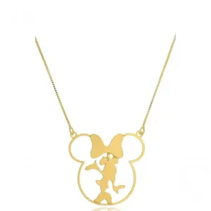 Colar Floratta Joias Personalizado Minnie no Meio Folheado em Ouro 18K Dourado Hipoalergênico Feminino Colar Floratta Joias Personalizado Minnie no Meio Folheado em Ouro 18K Dourado Feminino