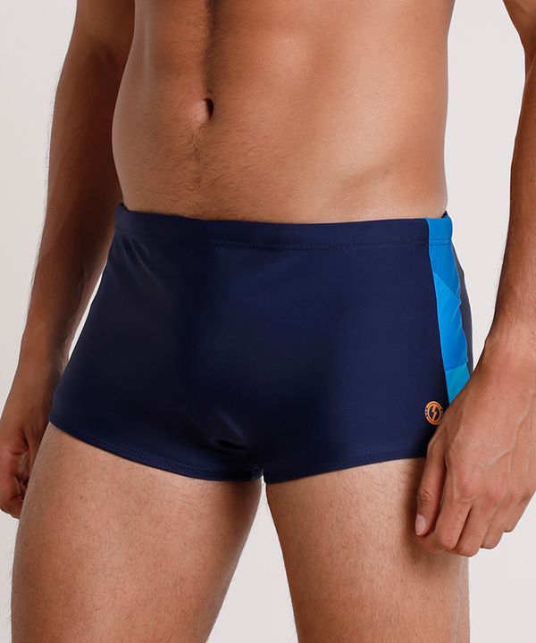 Sunga Masculina Tradicional com Faixa Lateral Proteção UV50+ Azul Marinho GG