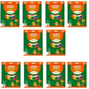 Kit 10 Canetas Hidrográfica Escolar Super Leonora Com 12 Cores Volta As Aulas